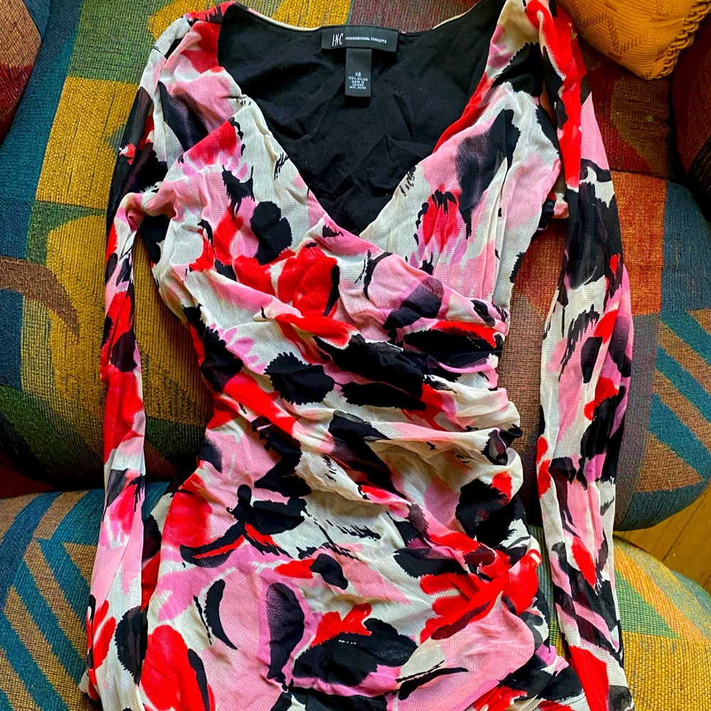 Gorg INC International Concepts Cherry Blossom/Floral Print Mesh Long Sleeve